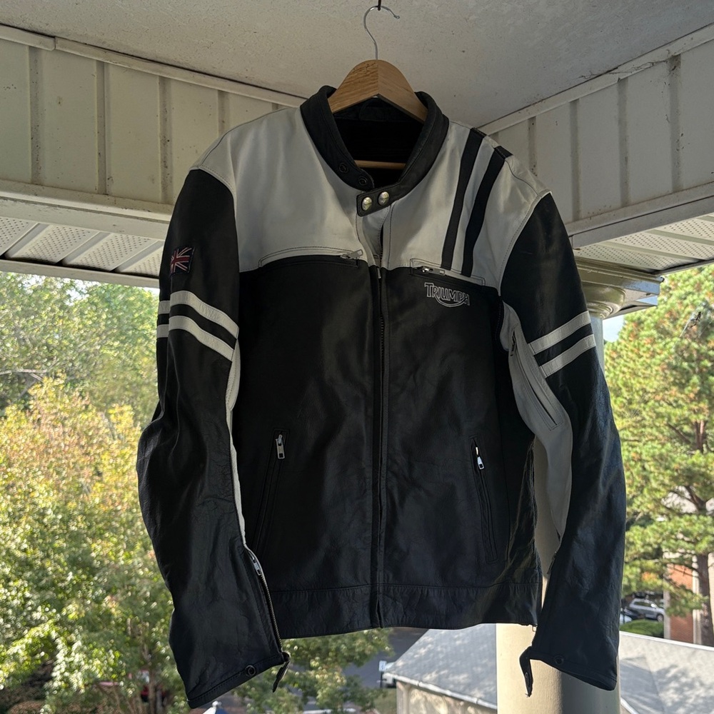 Triumph Leather Two-Tone Black and White Bomber Jacket